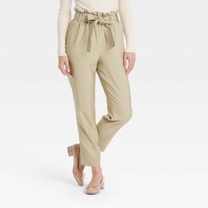 NWT Sz XXL - Women's Super-High Rise Beige Tapered Ankle Pull-On Paperbag Pants